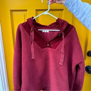 Madewell fuzzy burgundy sweatershirt with corduroy hood